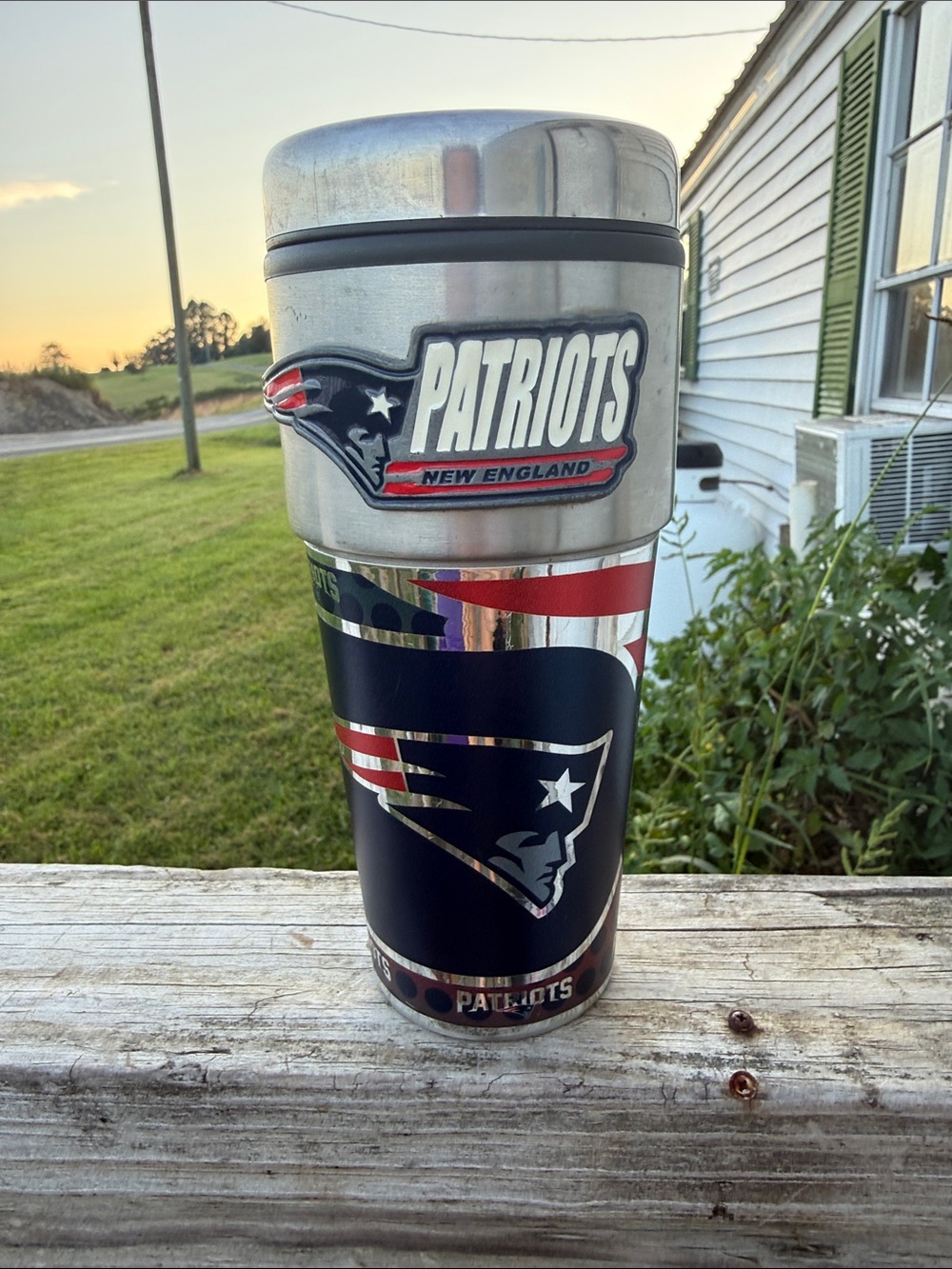 Stainless Steel Travel Mug - Navy Blue/Silver Patriots fan tumbler